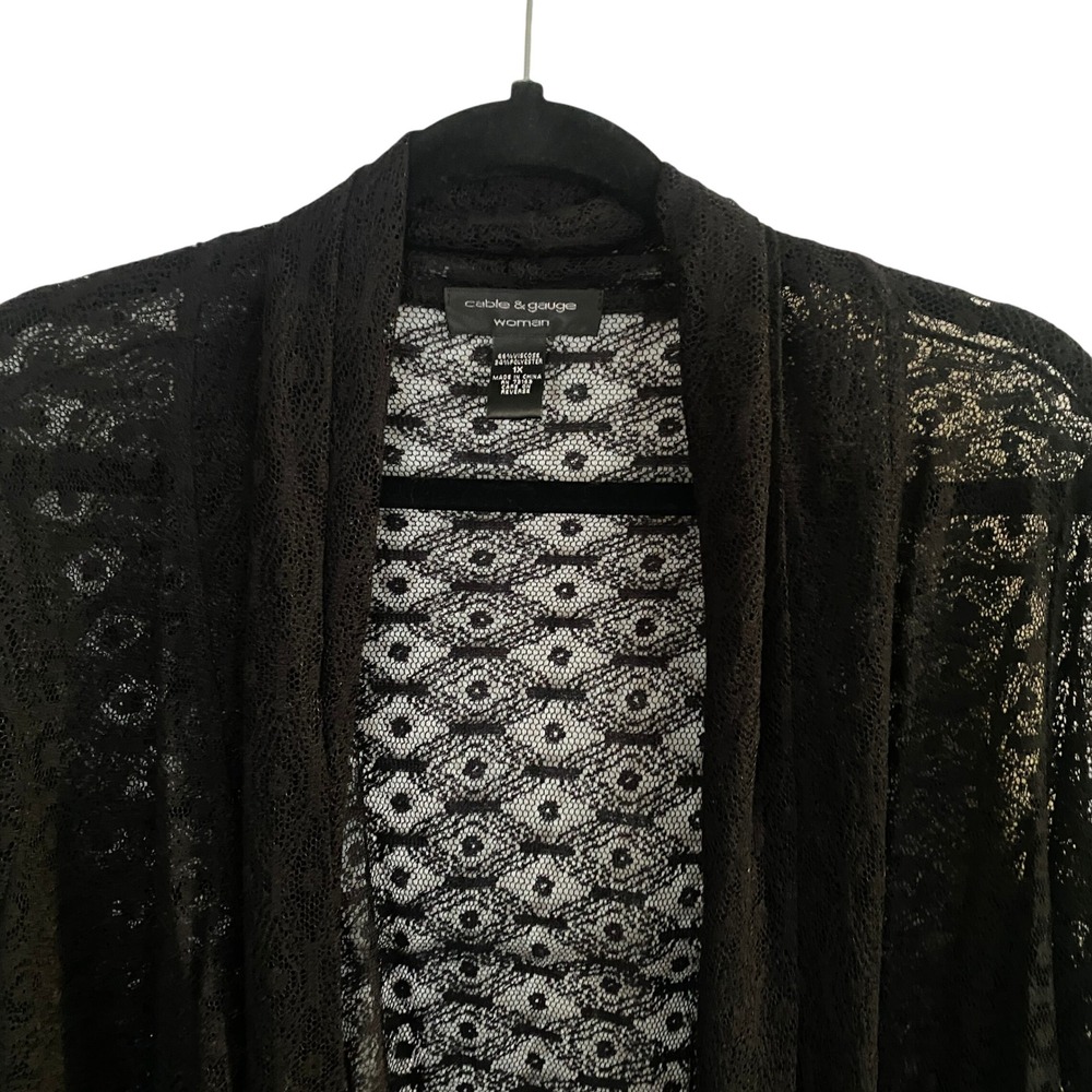 Cable Gauge Woman 1X Black Lace Duster Cardigan‎ Open Front Grandmacore Grunge - Picture 2 of 5